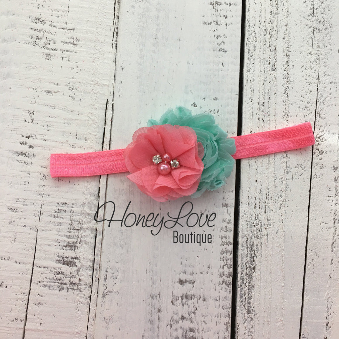 Coral Pink/Mint/Aqua Embellished tutu skirt bloomers and headband - HoneyLoveBoutique