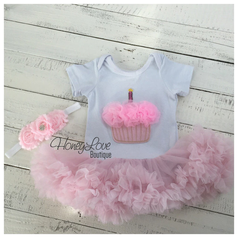Cupcake Tutu Dress and matching rhinestone headband - Pink - HoneyLoveBoutique
