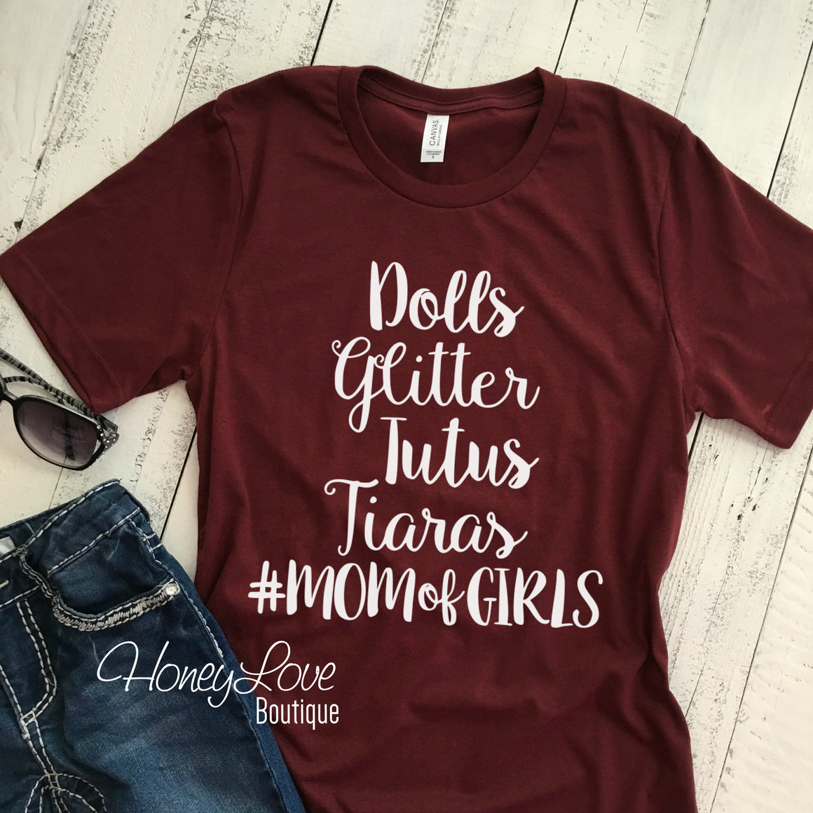 #MOMofGIRLS tee - Dolls Glitter Tutus Tiaras - HoneyLoveBoutique