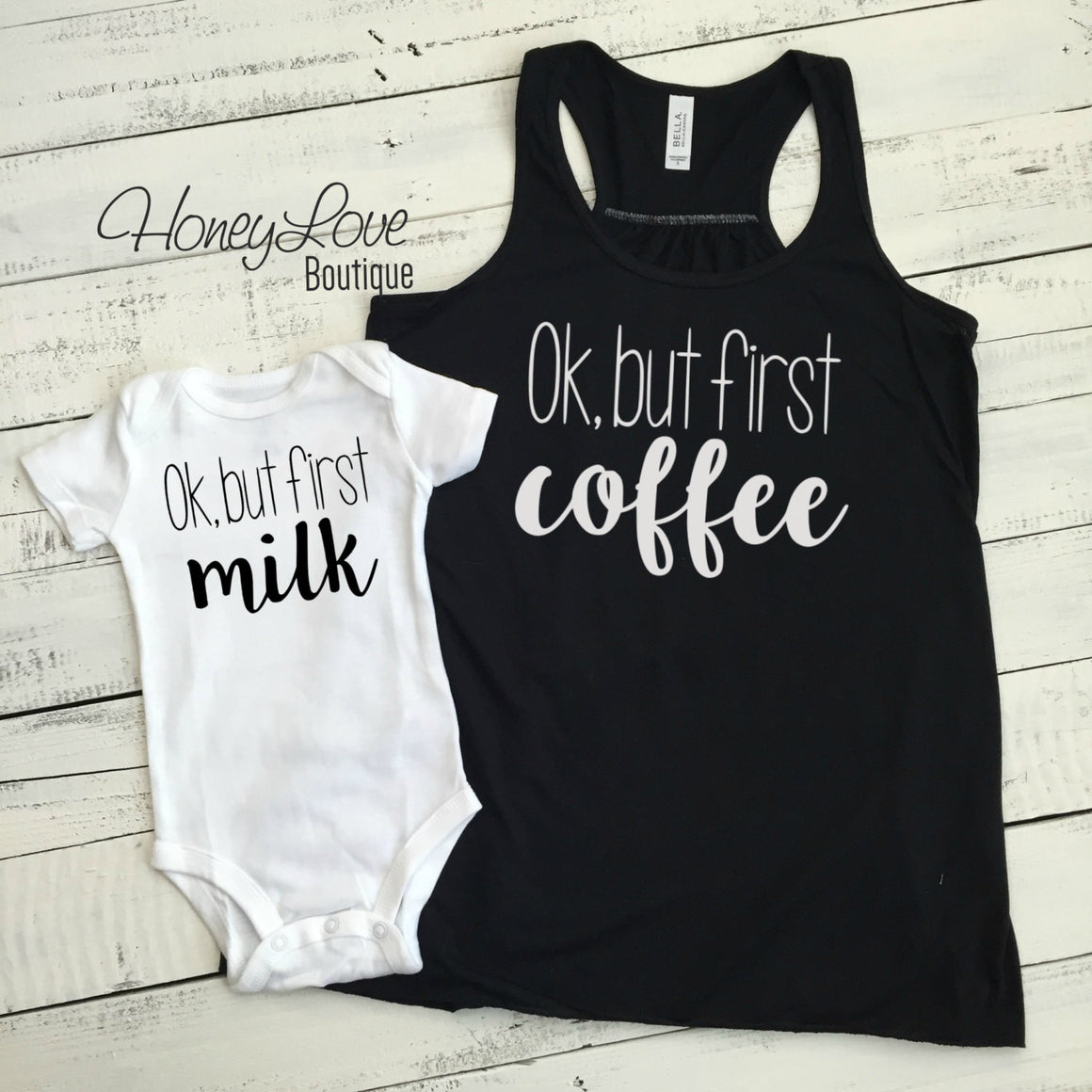 Ok but first coffee flowy tank and milk bodysuit SET - HoneyLoveBoutique