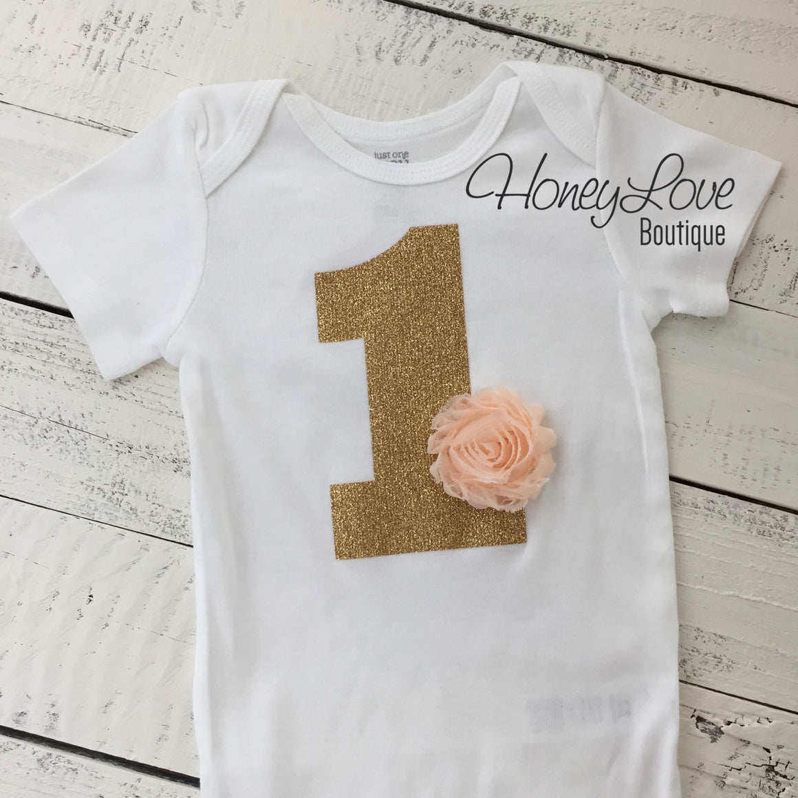 1st Birthday Outfit - Peach, Ivory and Gold - HoneyLoveBoutique