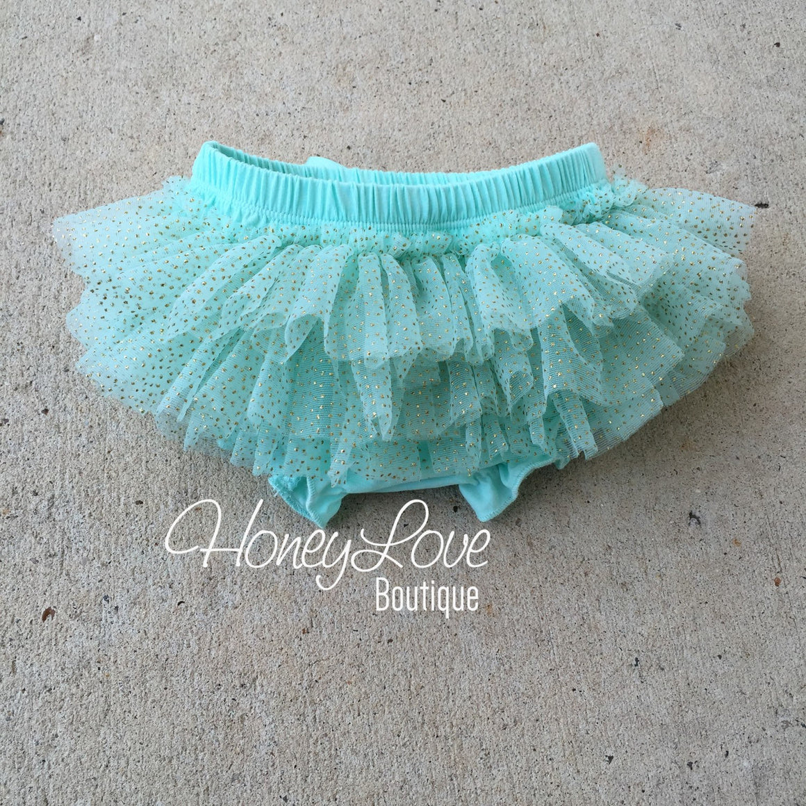 Mint/Aqua with gold glitter - tutu skirt bloomers - HoneyLoveBoutique