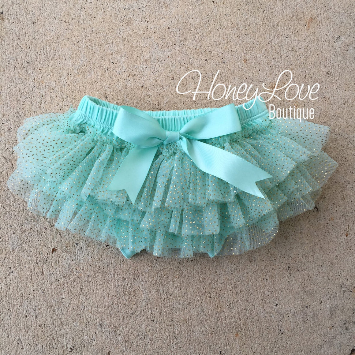 Mint/Aqua with gold glitter - tutu skirt bloomers - HoneyLoveBoutique