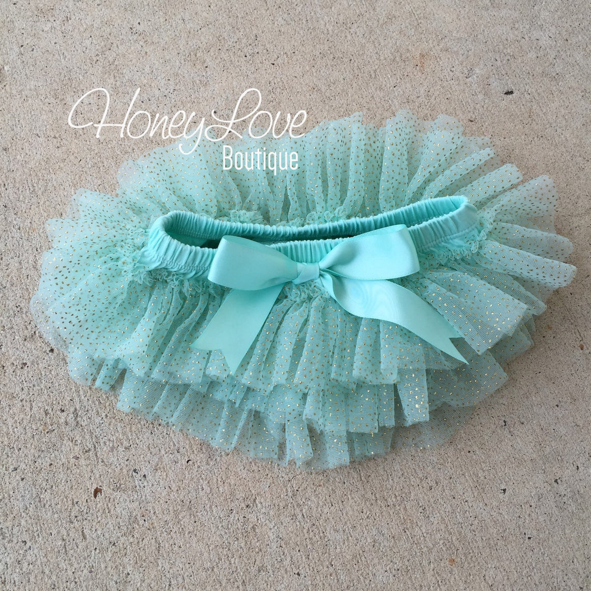 Mint/Aqua with gold glitter - tutu skirt bloomers - HoneyLoveBoutique
