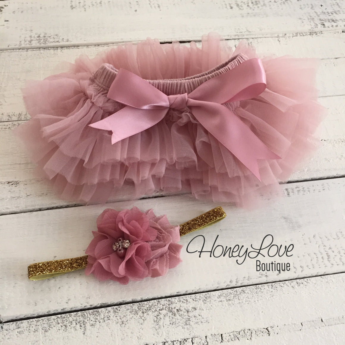 PERSONALIZED Name Outfit - Gold Glitter and Vintage Pink - HoneyLoveBoutique