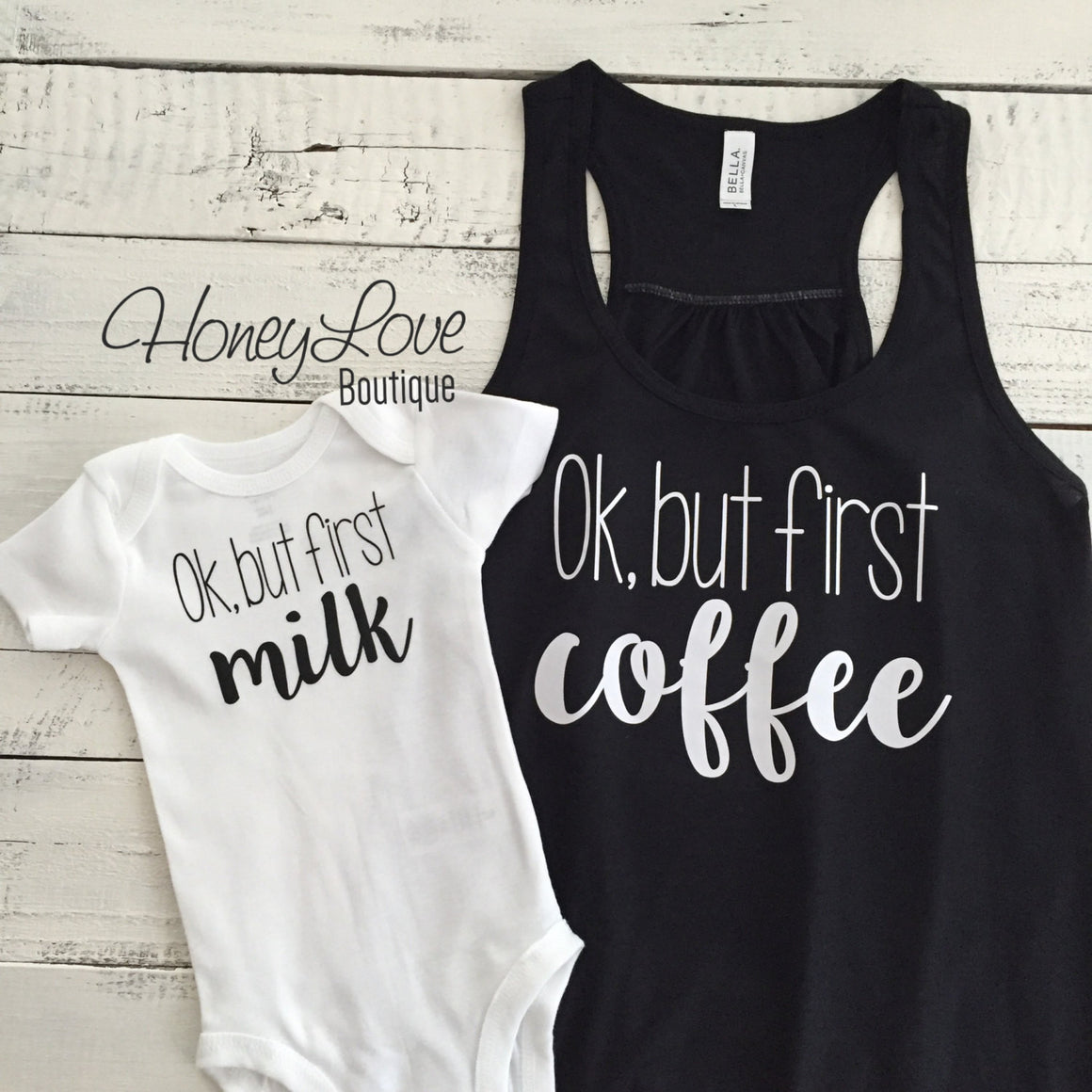 Ok but first coffee flowy tank and milk bodysuit SET - HoneyLoveBoutique