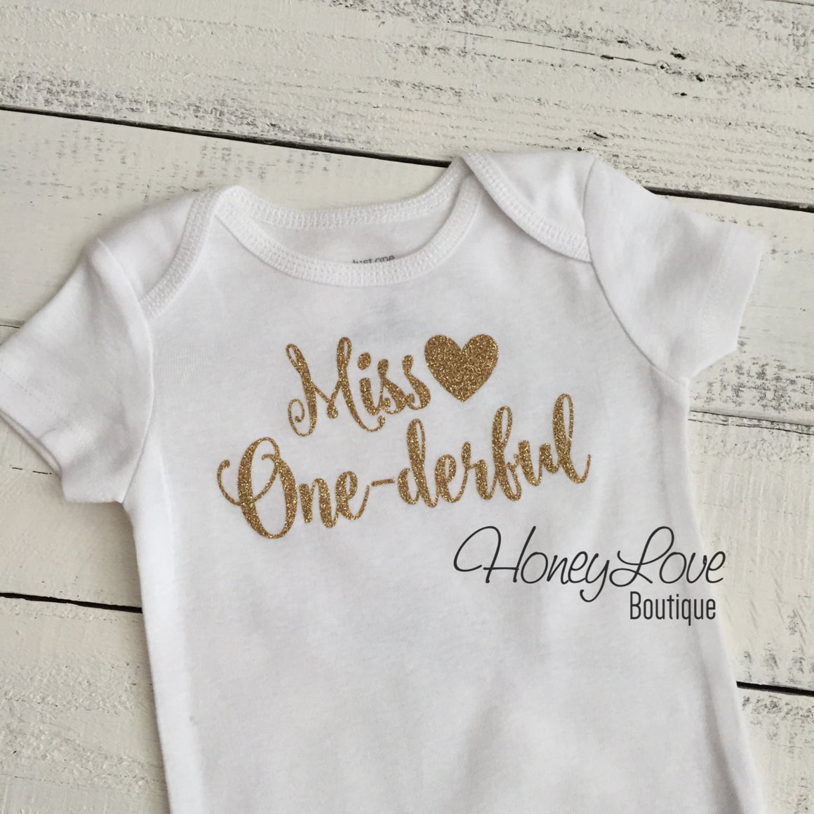 Miss One-derful - SILVER or GOLD glitter bodysuit - HoneyLoveBoutique