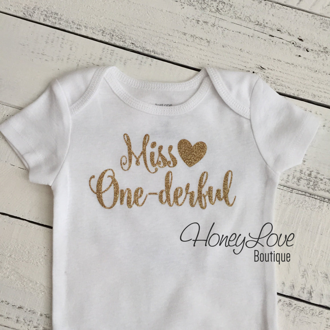 Miss One-derful - SILVER or GOLD glitter bodysuit - HoneyLoveBoutique