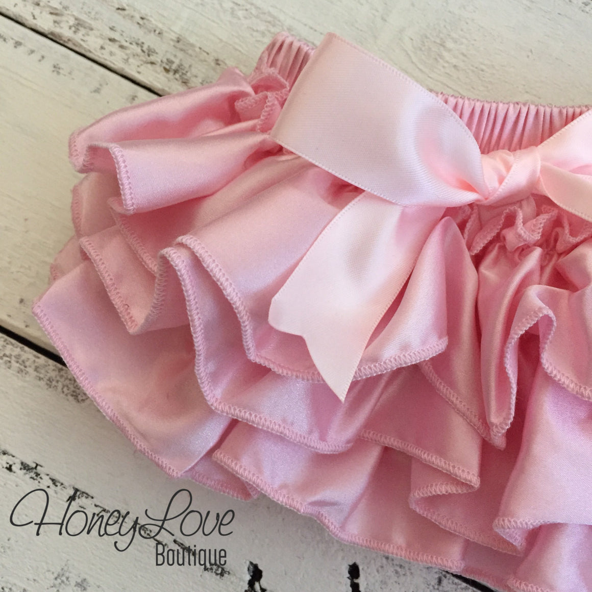 Light Pink Satin Ruffled bloomers - HoneyLoveBoutique