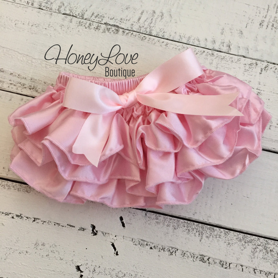 Light Pink Satin Ruffled bloomers - HoneyLoveBoutique