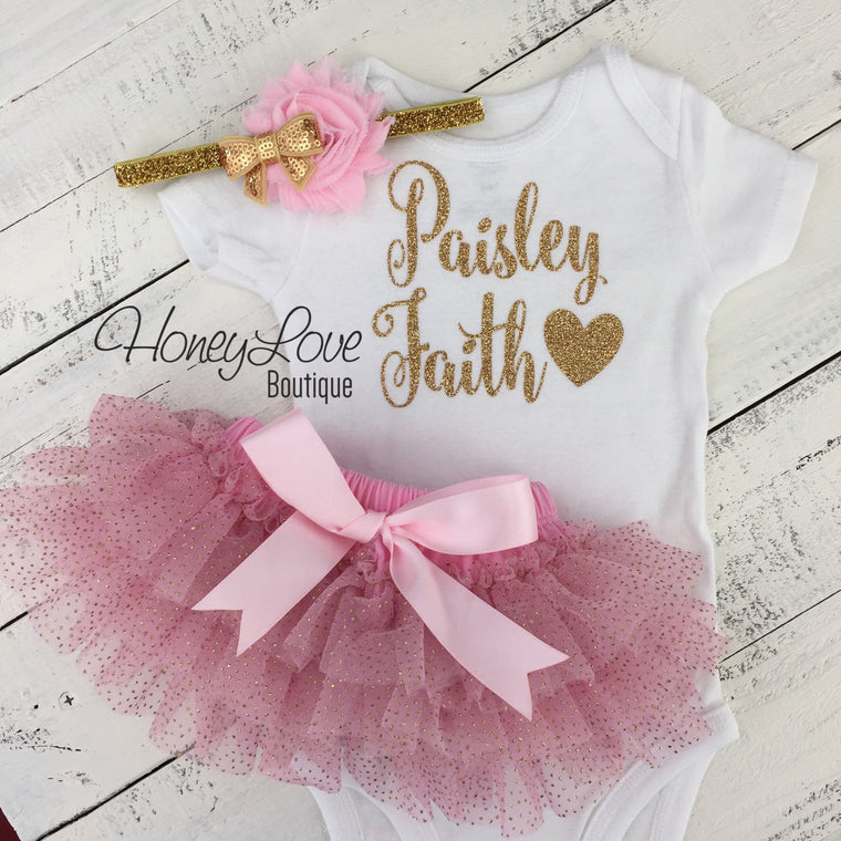 PERSONALIZED Name Outfit - Light Pink and Gold Glitter - HoneyLoveBoutique