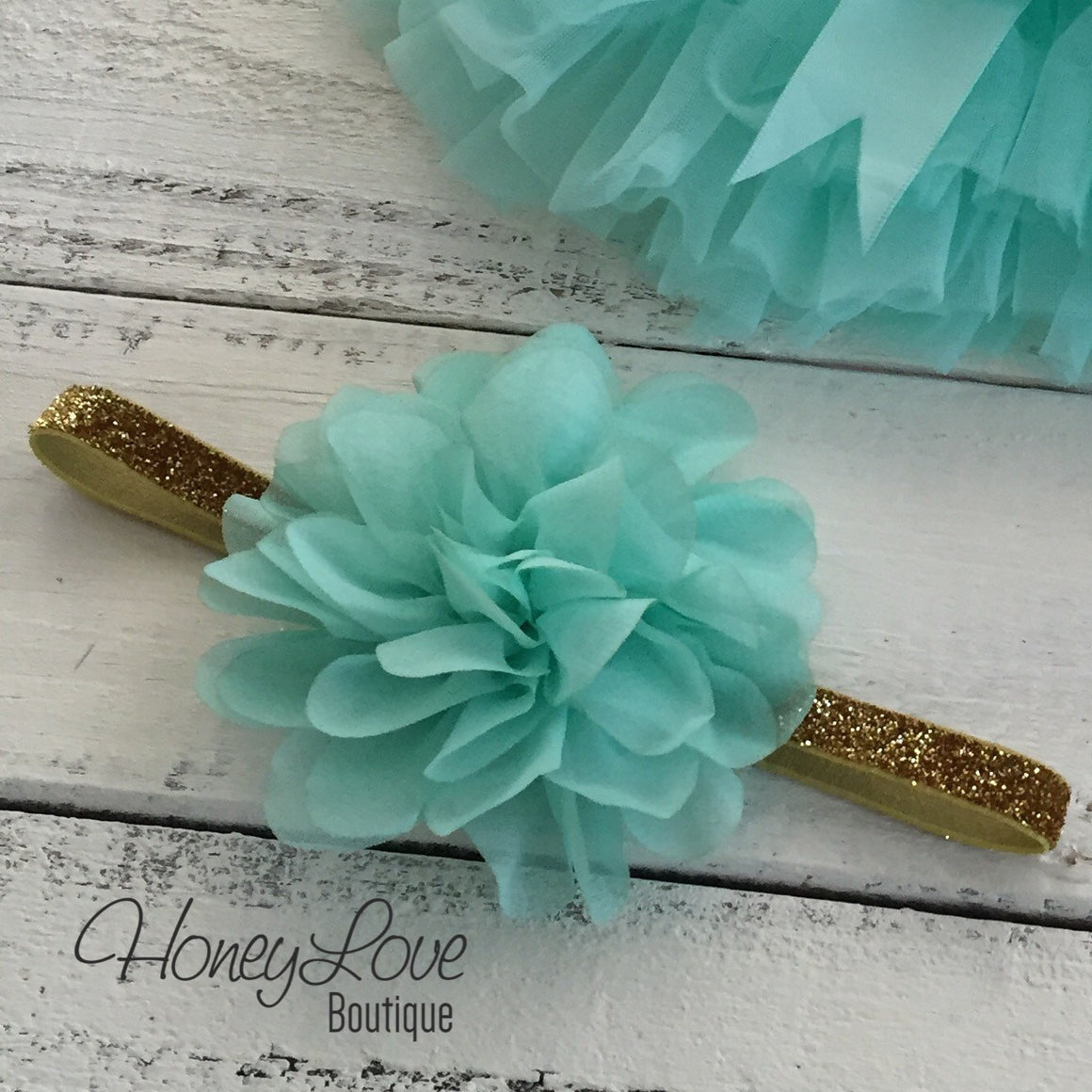 PERSONALIZED Name Outfit - Gold Glitter and Mint/Aqua - HoneyLoveBoutique