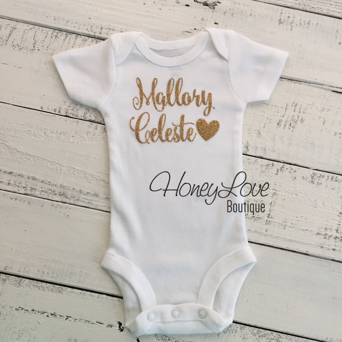 PERSONALIZED Name Outfit - Gold Glitter and Mint/Aqua - HoneyLoveBoutique