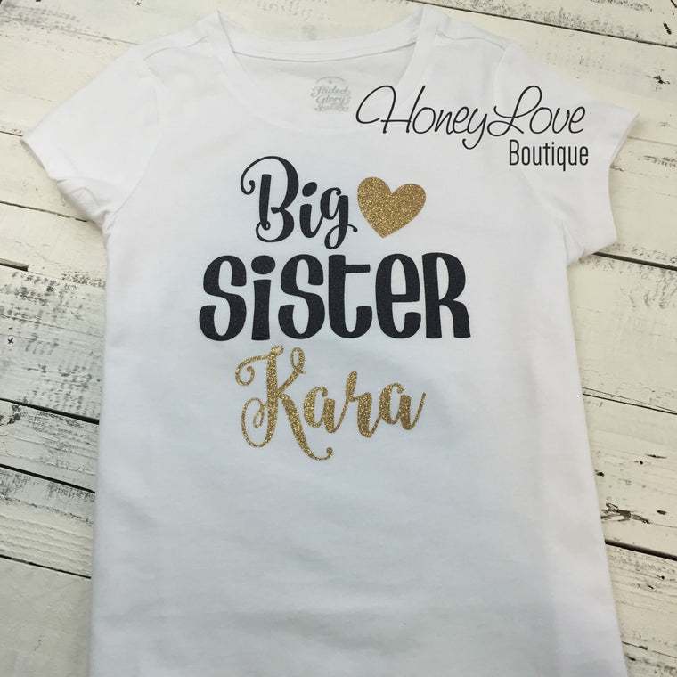 PERSONALIZED Sister Bodysuits and Shirts - Gold Glitter and Black - HoneyLoveBoutique