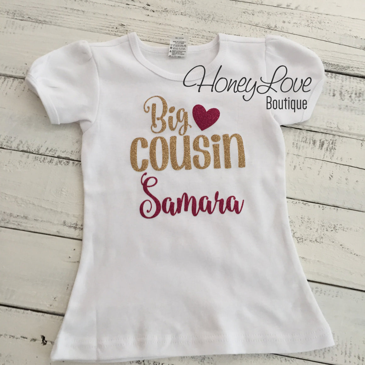 PERSONALIZED Cousin Bodysuits and Shirts - Gold Gllitter and Dark Pink Glitter - HoneyLoveBoutique