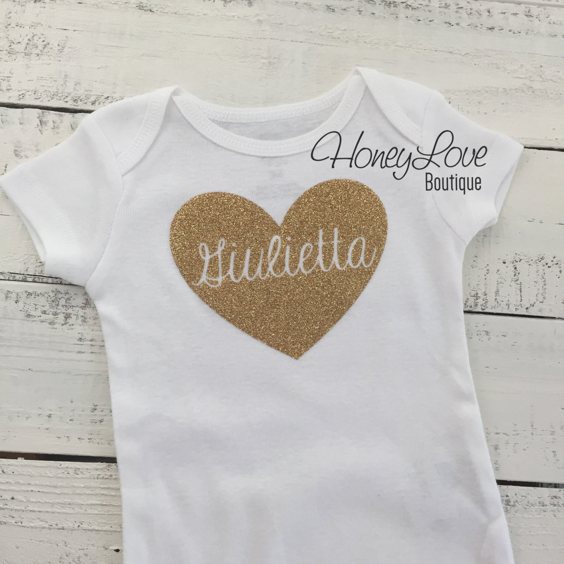 PERSONALIZED Name inside Heart - Gold glitter and Peach - embellished tutu skirt bloomer - HoneyLoveBoutique