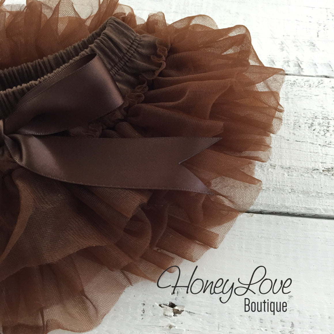 Brown tutu skirt bloomers - embellished ivory flower - HoneyLoveBoutique