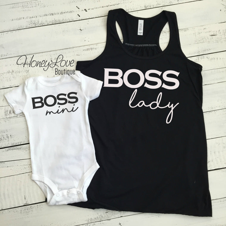 BOSS lady flowy tank and BOSS mini bodysuit Set - HoneyLoveBoutique