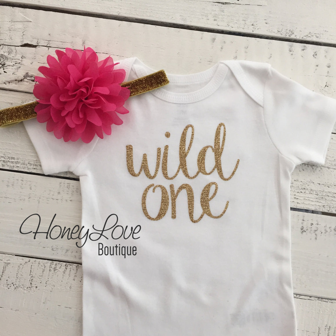 Wild One Birthday Outfit - Silver/Gold and watermelon pink - HoneyLoveBoutique