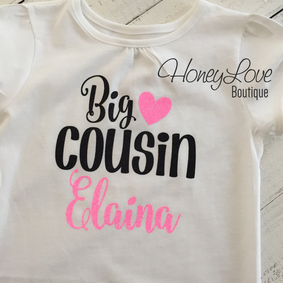 PERSONALIZED Cousin Bodysuits and Shirts - Black and Neon Pink Glitter - HoneyLoveBoutique