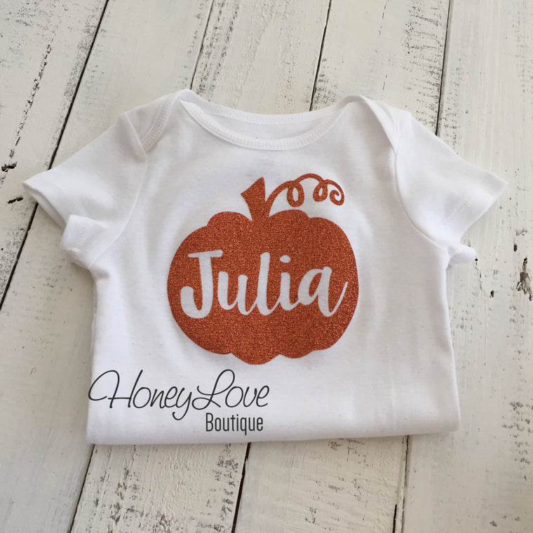 Personalized name Pumpkin glitter bodysuit - HoneyLoveBoutique