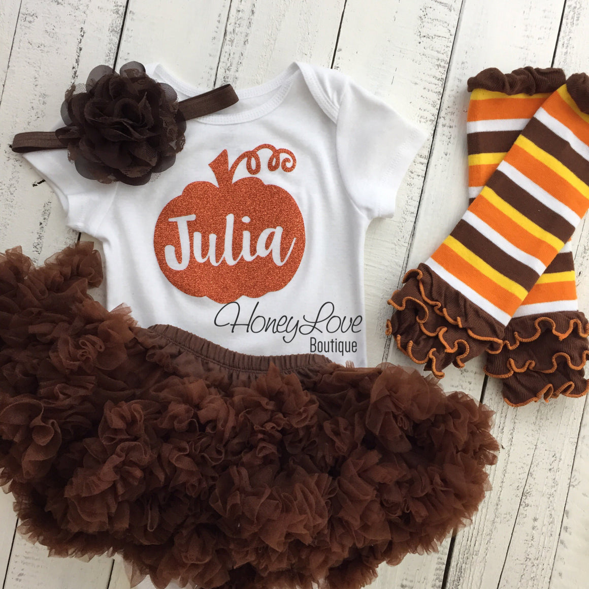 Thanksgiving Fall Halloween outfit - Brown flower headband and leg warmers - HoneyLoveBoutique