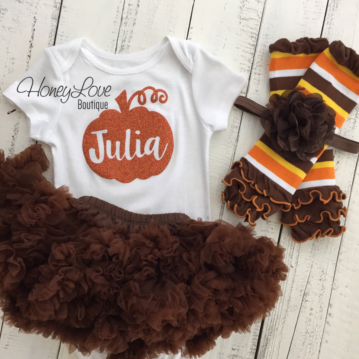 Thanksgiving Fall Halloween outfit - Brown flower headband and leg warmers - HoneyLoveBoutique