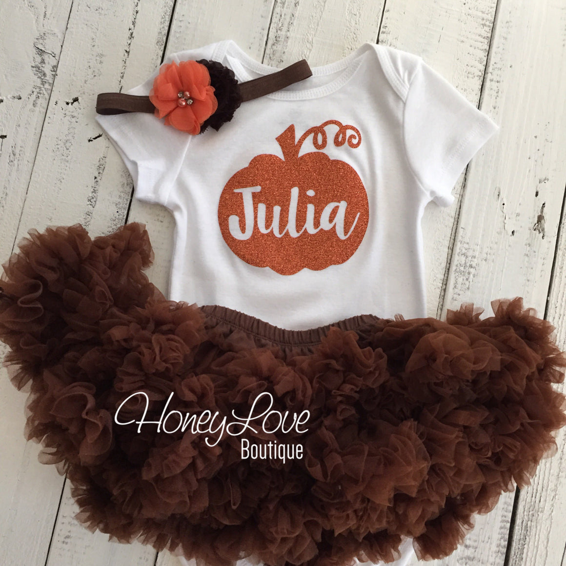 Thanksgiving Fall Halloween outfit - Brown/orange flower headband and leg warmers - HoneyLoveBoutique