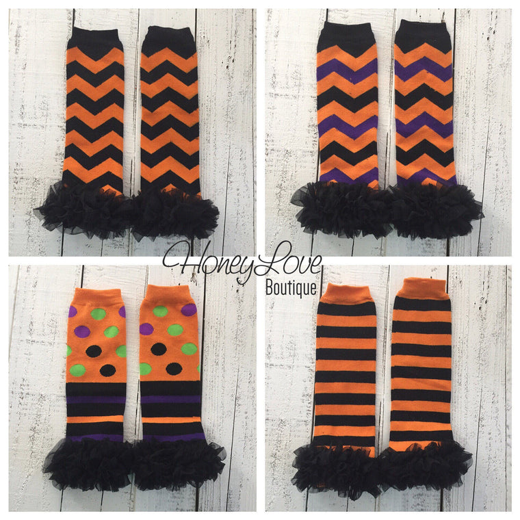 Halloween Leg Warmers with or without black ruffle - HoneyLoveBoutique