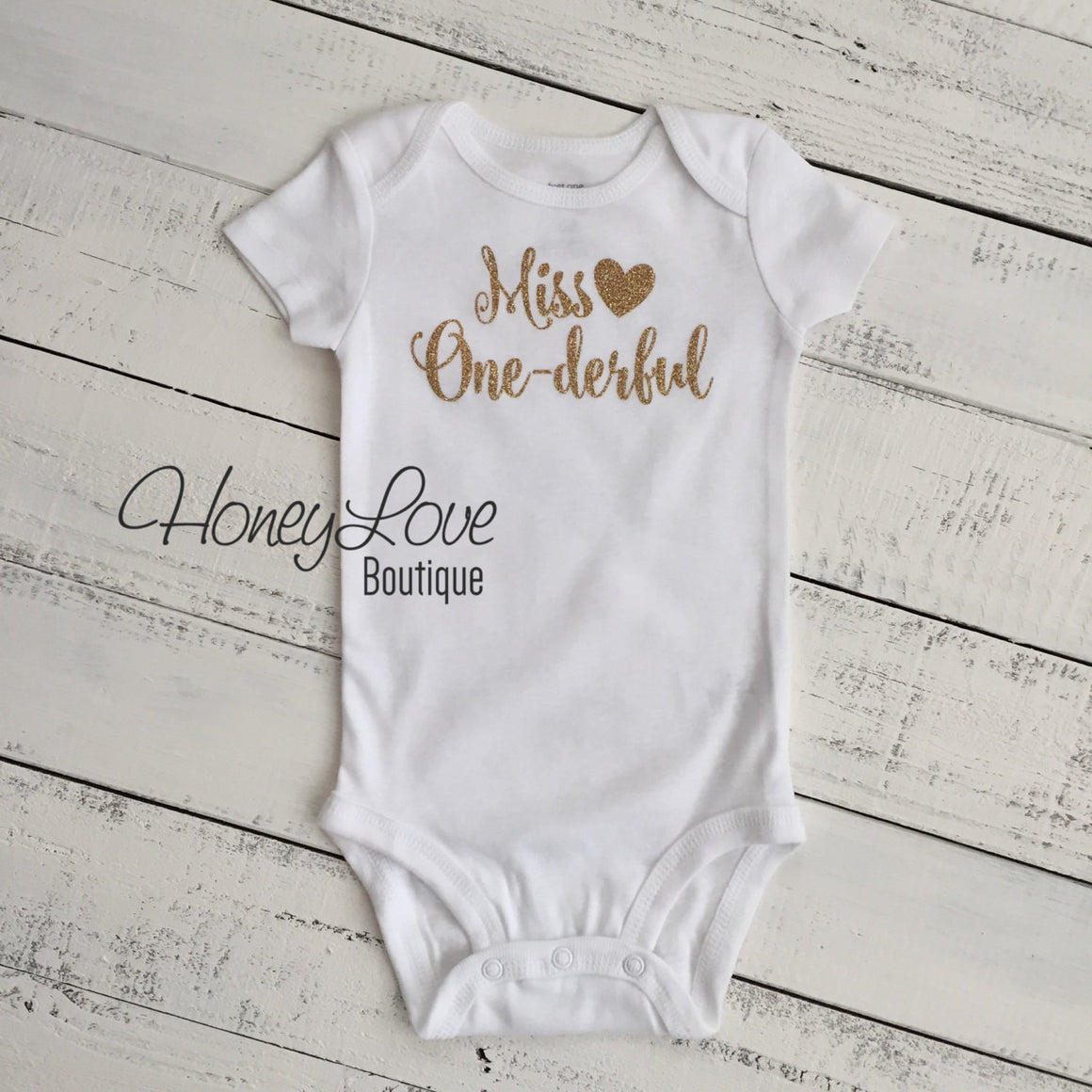 Miss One-derful - SILVER or GOLD glitter bodysuit - HoneyLoveBoutique