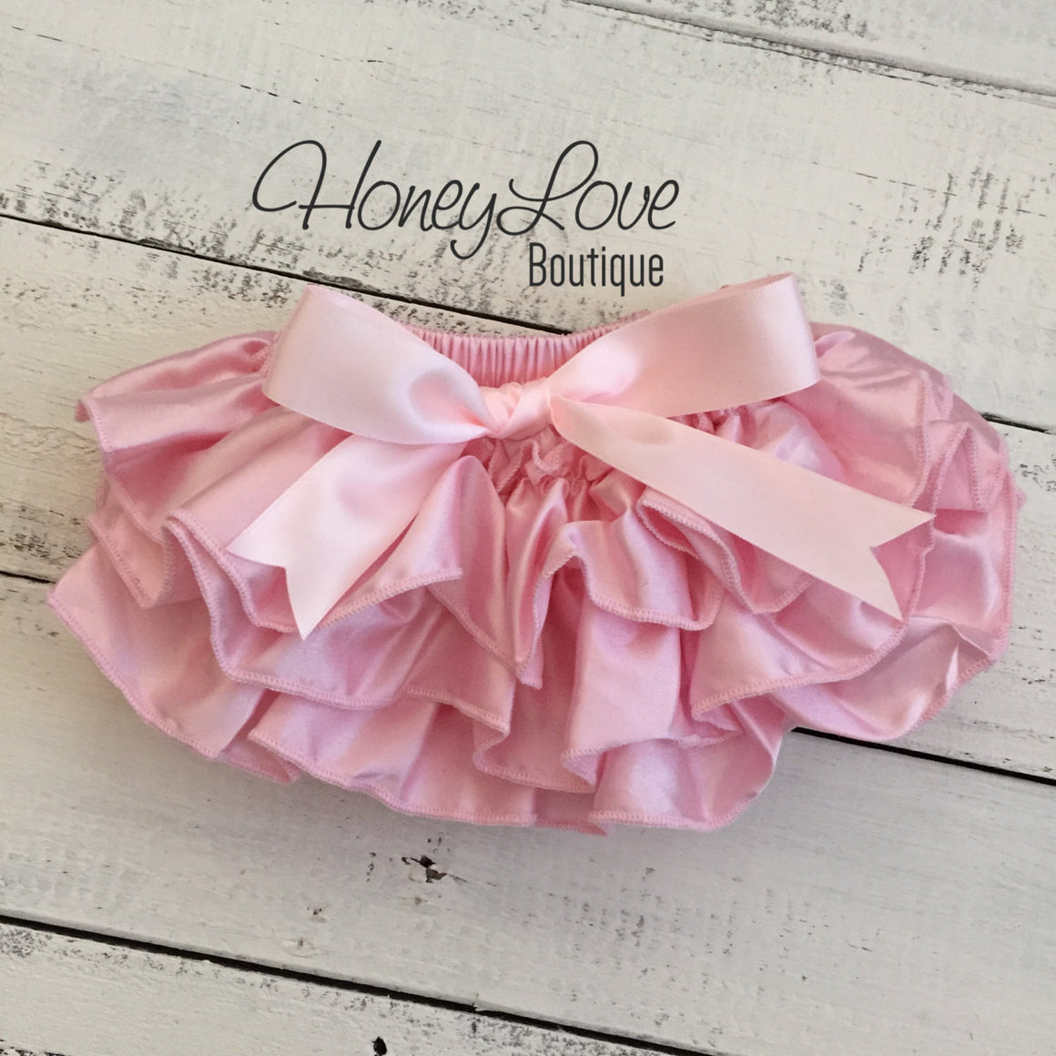 Light Pink Satin Ruffled bloomers - HoneyLoveBoutique