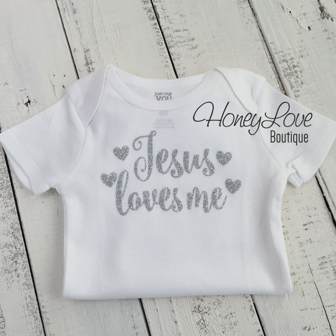 Jesus loves me Outfit Set - Silver/Gold glitter and Light Pink - HoneyLoveBoutique