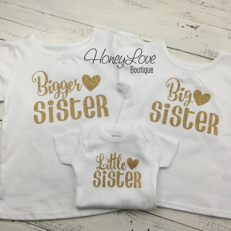 Sister bodysuits and shirts - Gold Glitter - HoneyLoveBoutique