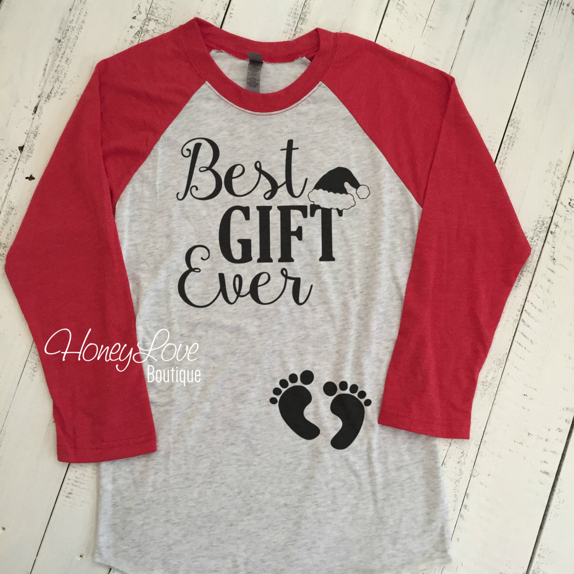 Best GIFT Ever with Santa hat  - Christmas Pregnancy Announcement - HoneyLoveBoutique