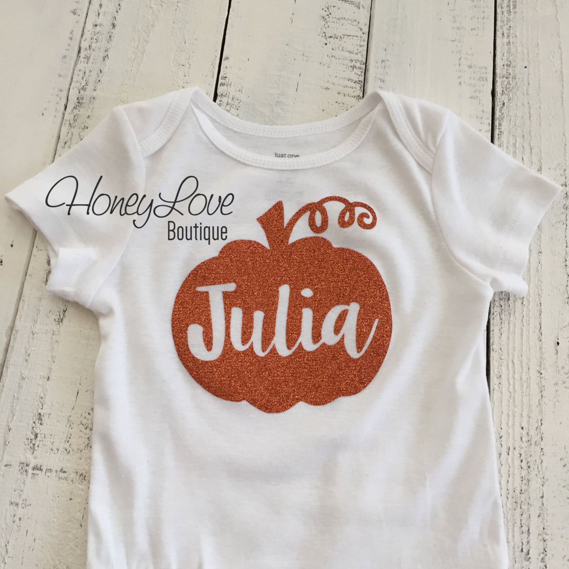 Personalized name Pumpkin glitter bodysuit - HoneyLoveBoutique