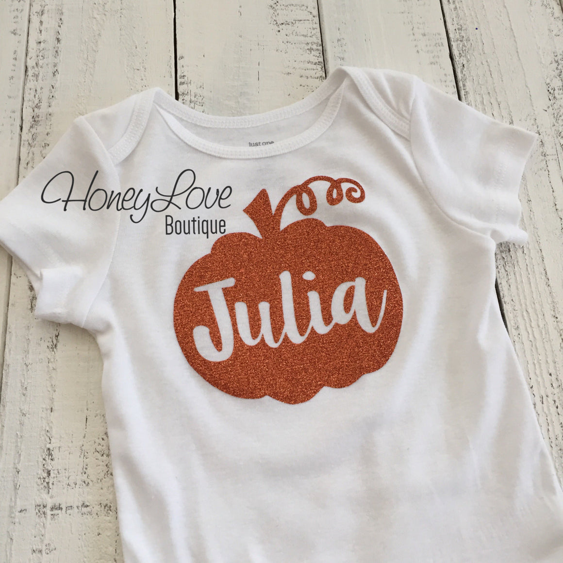 Personalized name Pumpkin glitter bodysuit - HoneyLoveBoutique