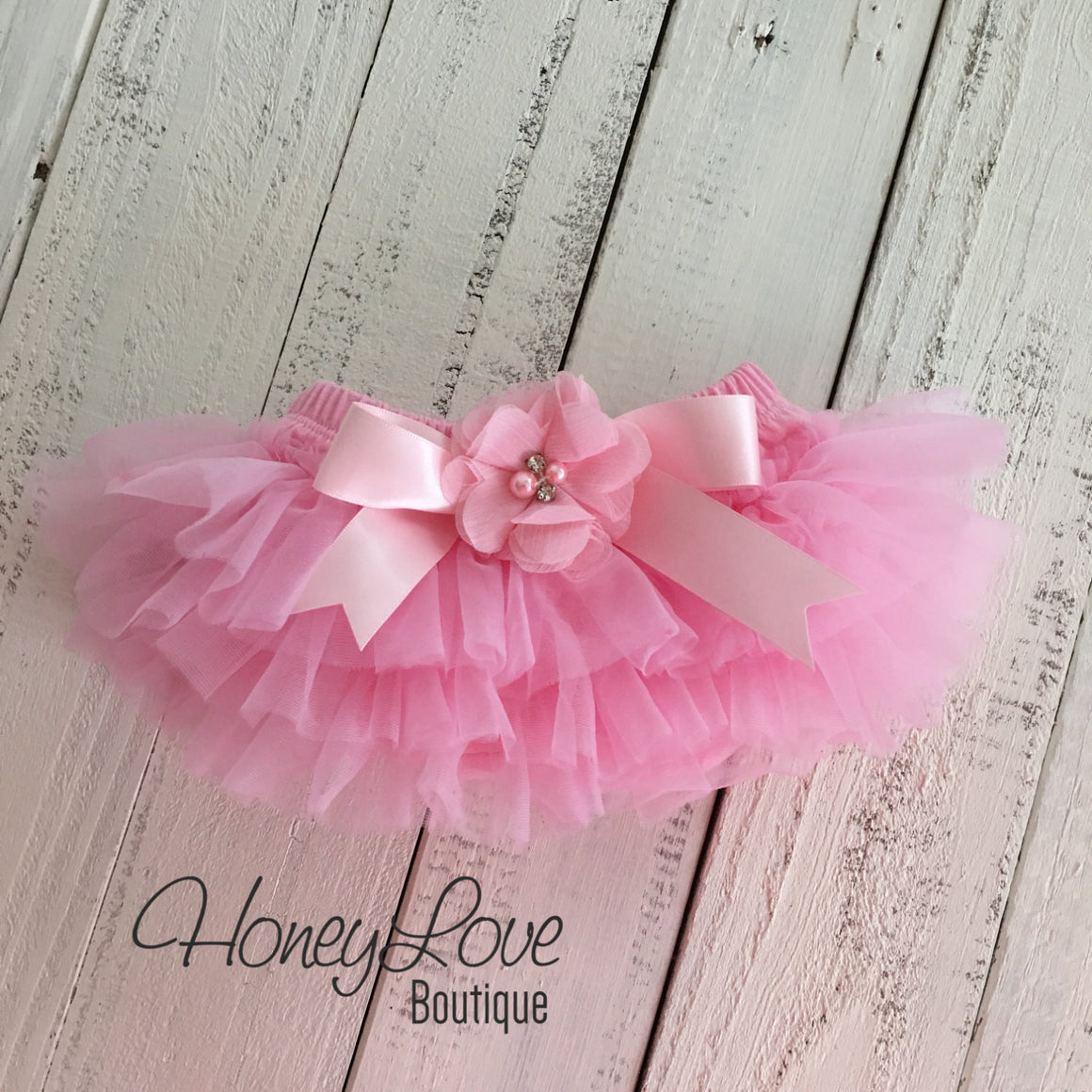 Light Pink tutu skirt bloomers and Light Pink/Bubblegum Pink flower headband - Embellished bloomers - HoneyLoveBoutique