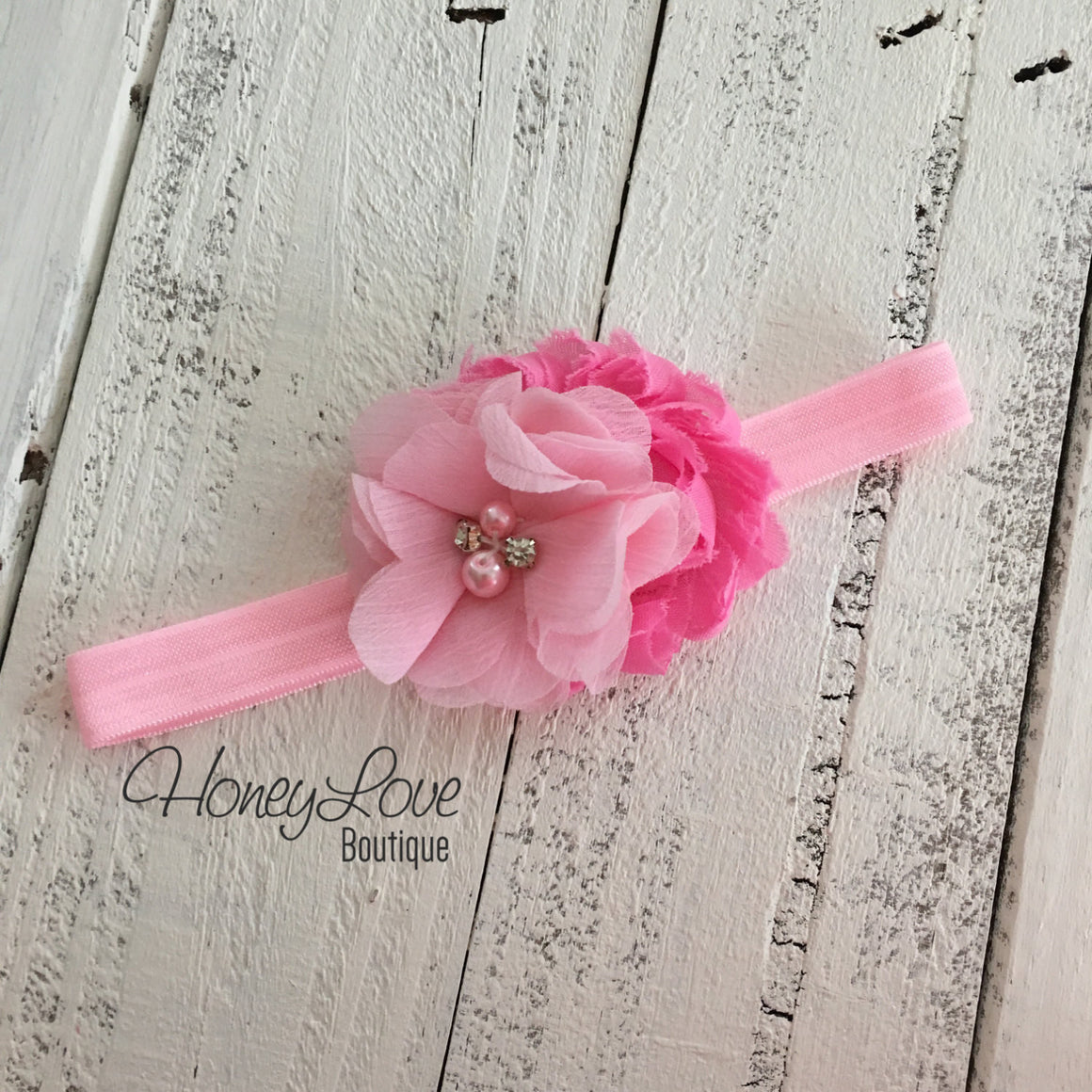 Light Pink/Bubblegum Pink flower headband - HoneyLoveBoutique