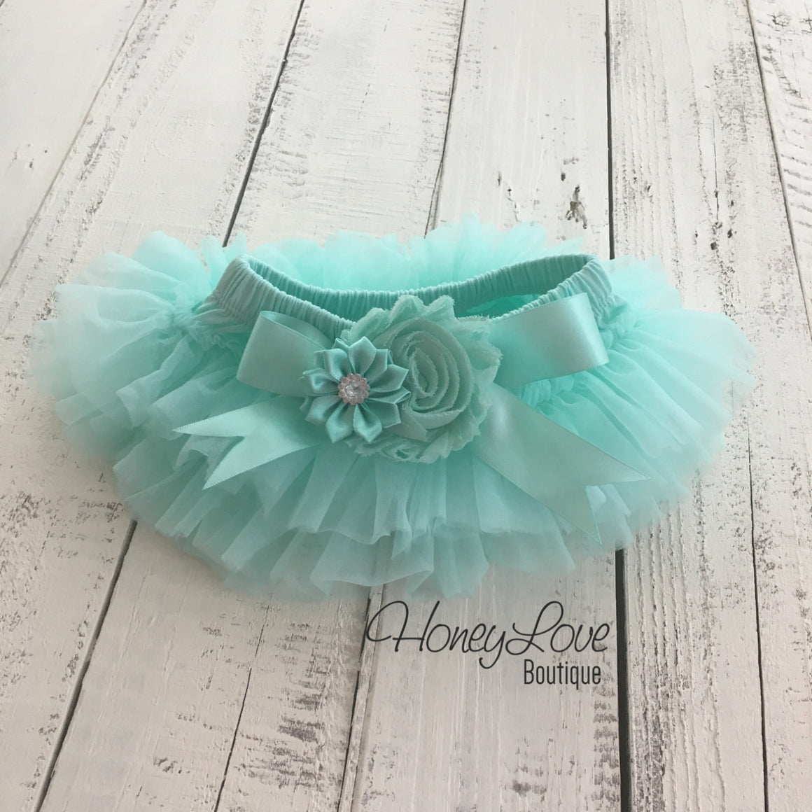 Mint/Aqua Embellished tutu skirt bloomers - HoneyLoveBoutique
