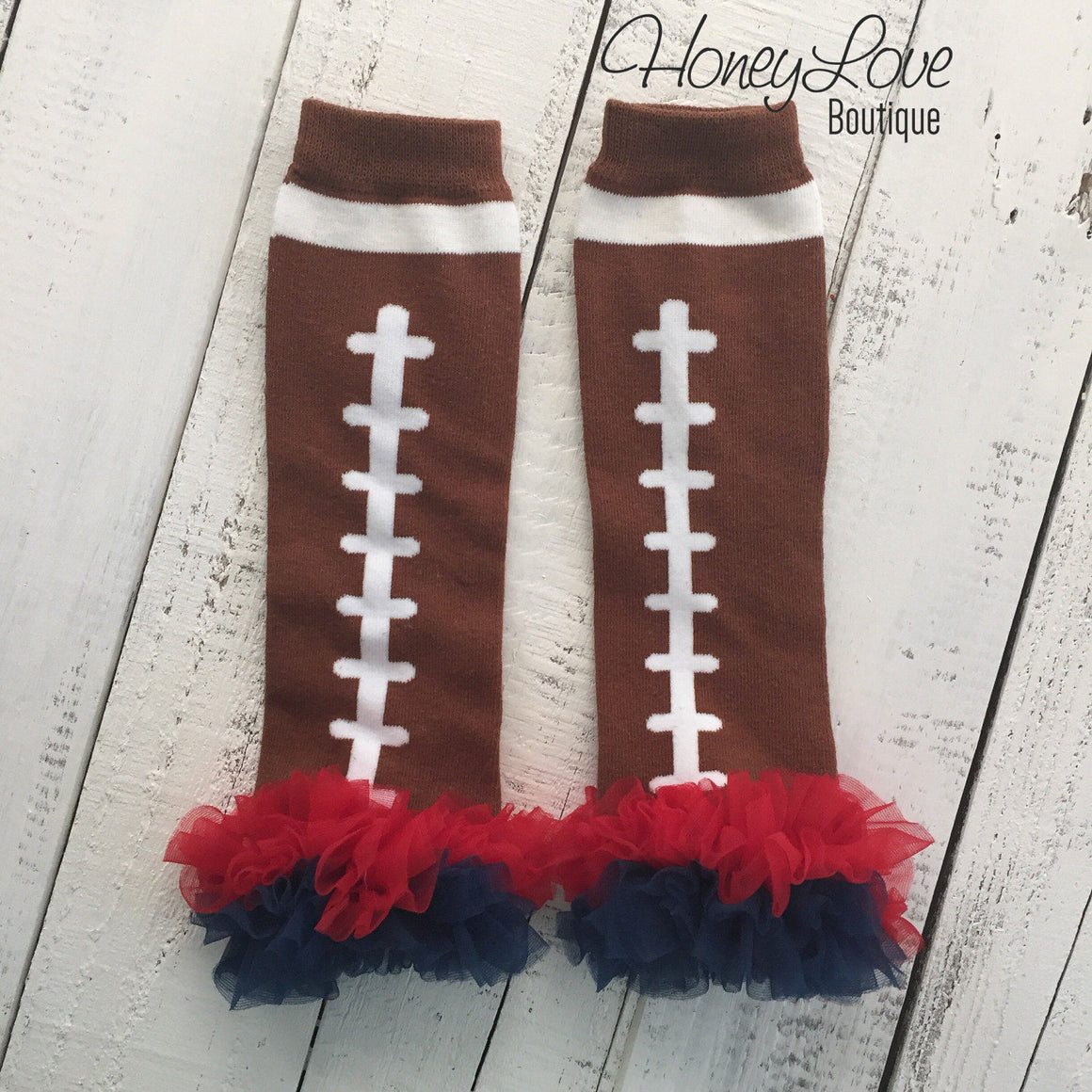 Football Leg Warmers - Navy, Red, Brown, Pink, White - HoneyLoveBoutique