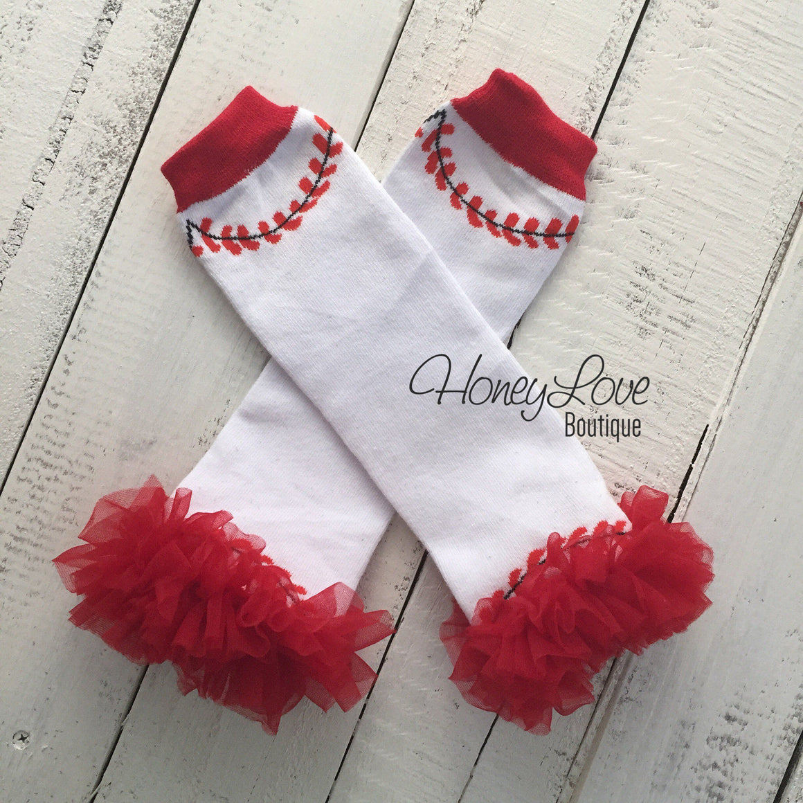 Leg Warmers - Baseball/Softball with or without red ruffle - HoneyLoveBoutique