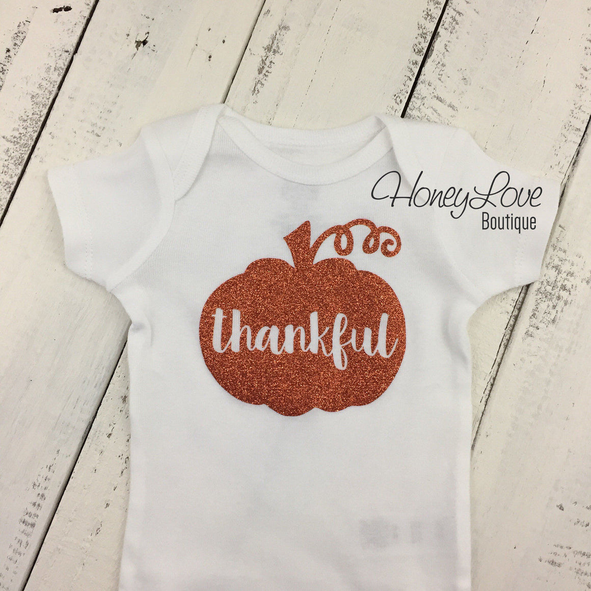 thankful Pumpkin - Orange glitter bodysuit - HoneyLoveBoutique