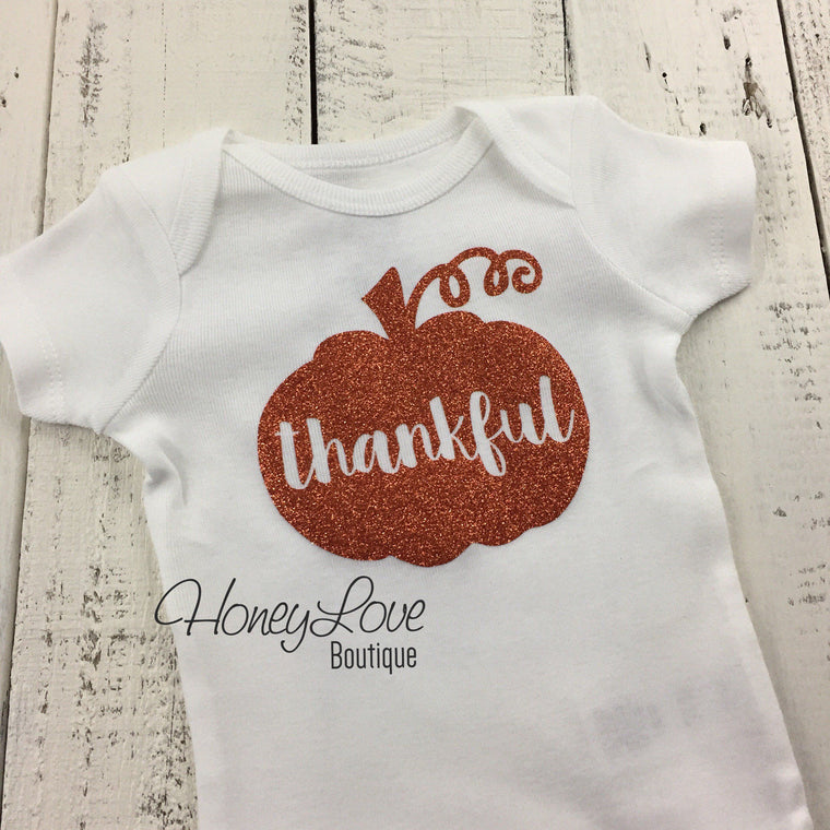 thankful Pumpkin - Orange glitter bodysuit - HoneyLoveBoutique