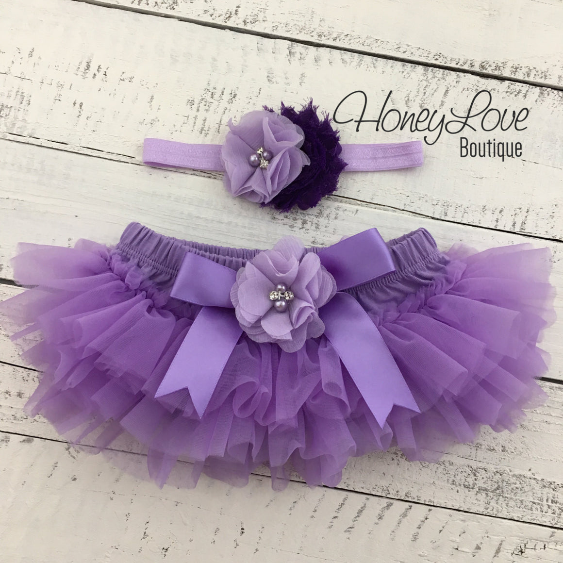 Lavender Purple tutu skirt bloomers and headband - Embellished bloomers - HoneyLoveBoutique