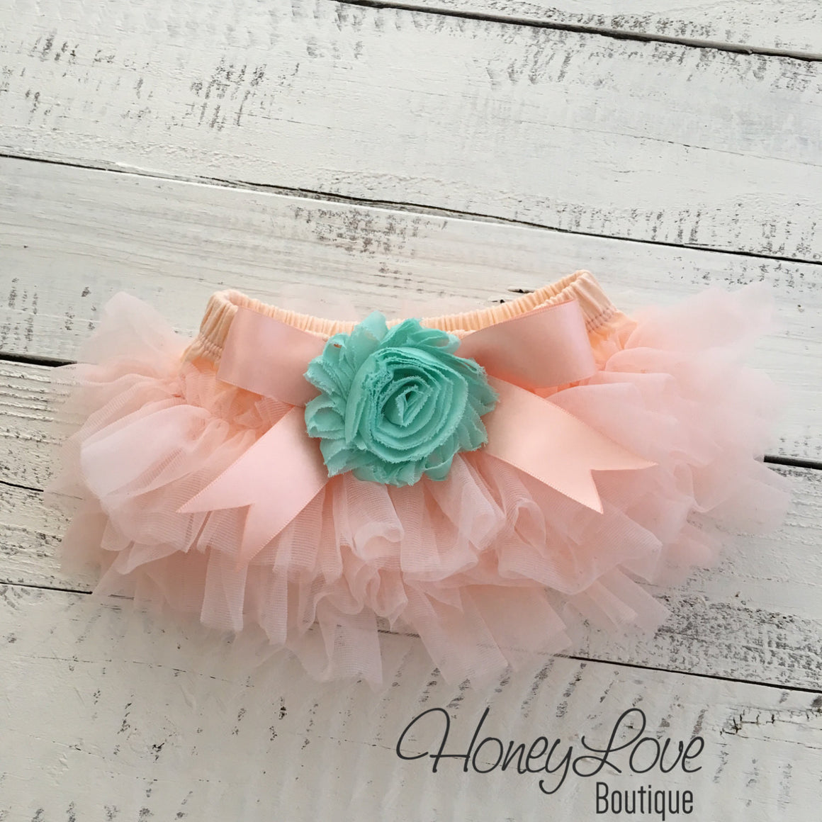 Peach and Mint/Aqua tutu skirt bloomers - Embellished bloomers - HoneyLoveBoutique