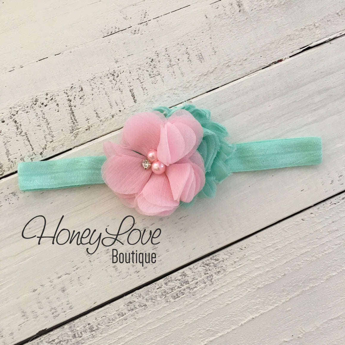 Mint/Aqua and Light Pink Embellished tutu skirt bloomers and headband - HoneyLoveBoutique