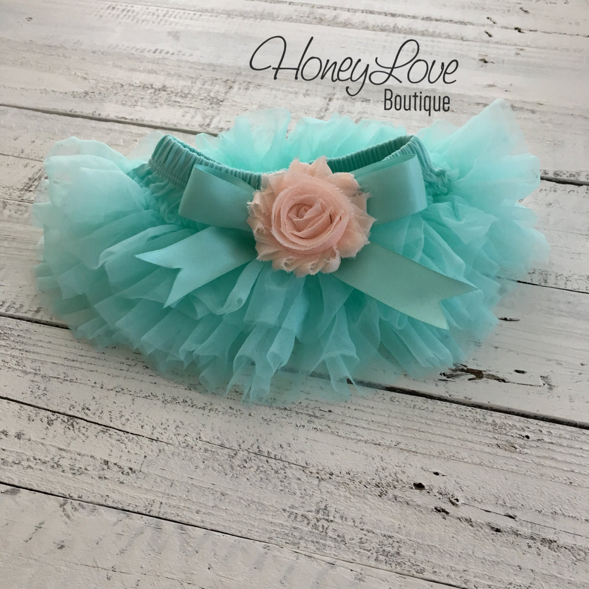 Mint/Aqua and Peach Embellished tutu skirt bloomers - HoneyLoveBoutique