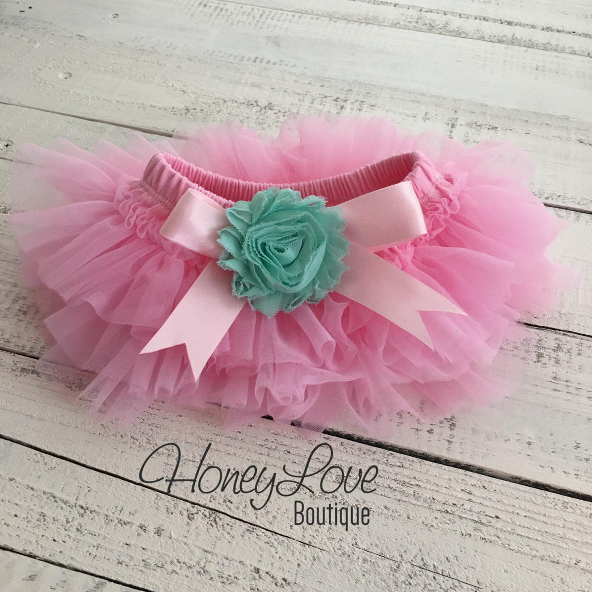 Light Pink and Mint/Aqua Embellished tutu skirt bloomers - HoneyLoveBoutique