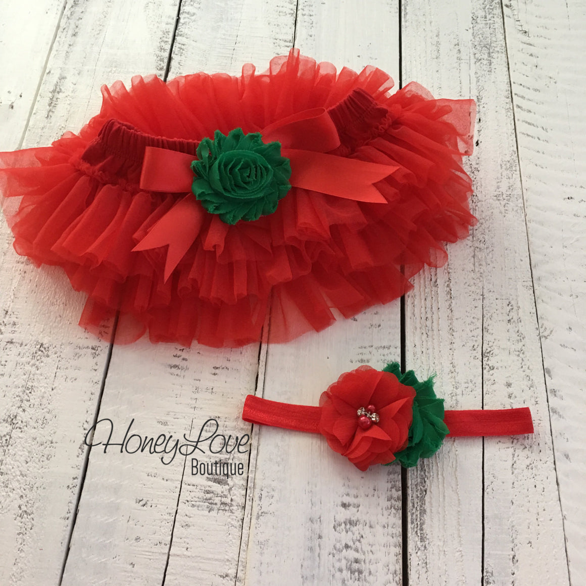 My 1st Christmas Outfit -  Gold/Silver -  Red and Green - Embellished tutu skirt bloomers - HoneyLoveBoutique
