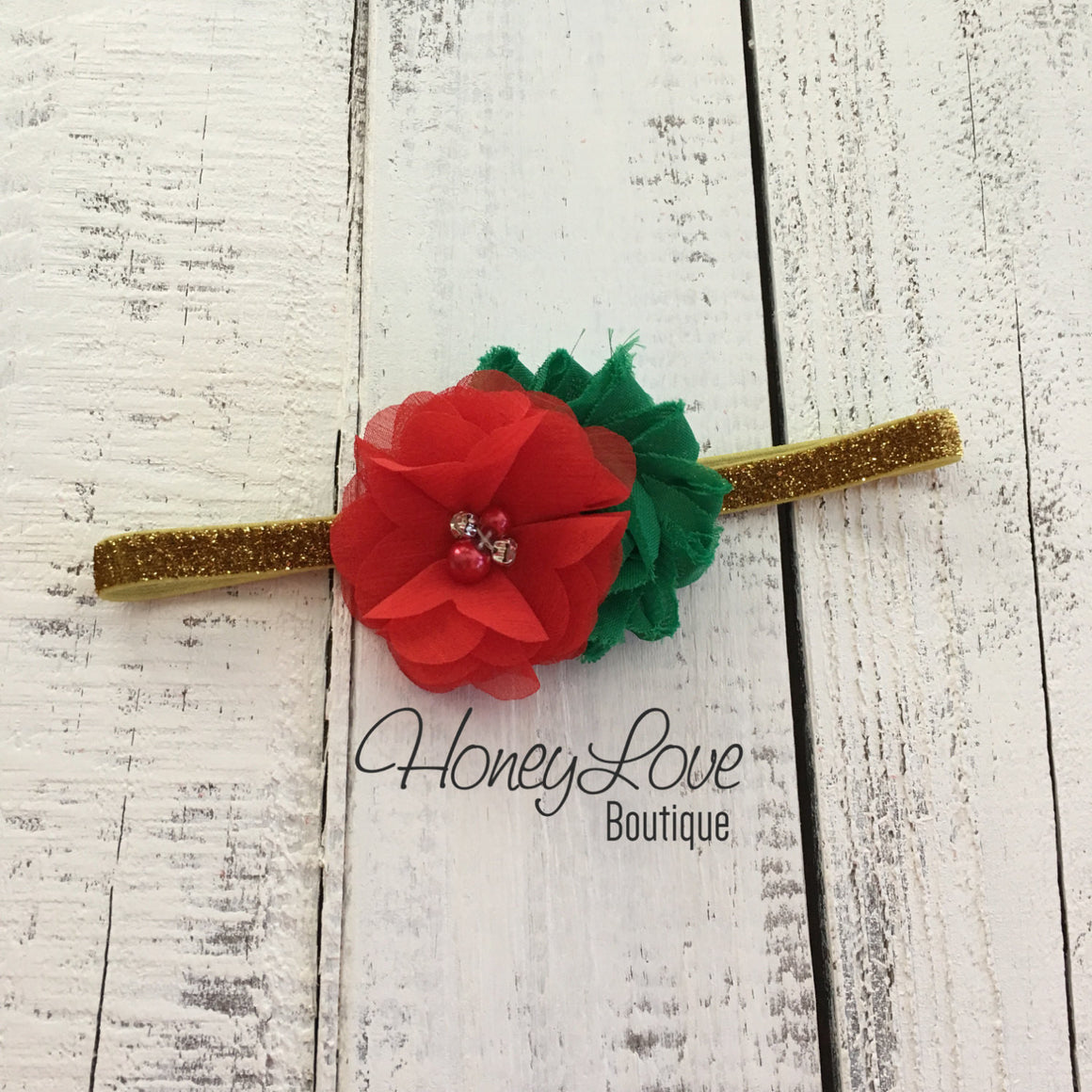 Red/Green Embellished tutu skirt bloomers and Gold/Silver glitter headband - HoneyLoveBoutique